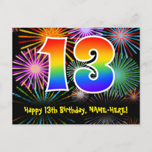 Postal Cumpleaños 13 – Patrón Divertido de Fuegos Artific