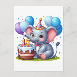 Postal Cumpleaños 15 de elefante lindo