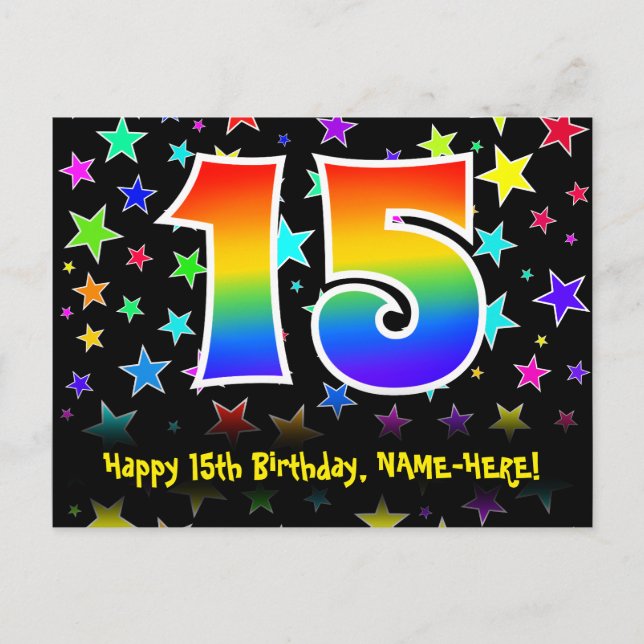 Postal Cumpleaños 15: Patrón de Estrellas Divertidas, Arc (Anverso)