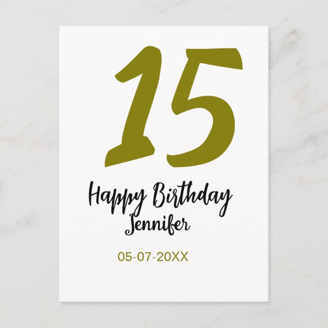 Postal cumpleaños 15 quiencenera agregar fecha año dorado (Anverso)