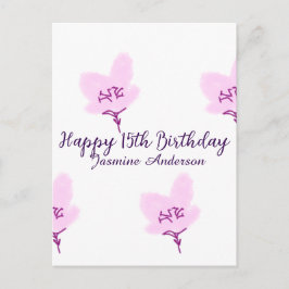 Postal Cumpleaños 15 rosa malva floral quinceañera nombre