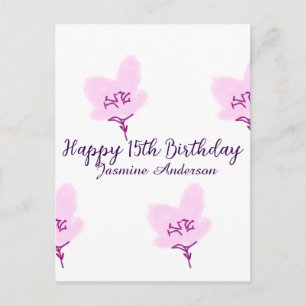 Postal Cumpleaños 15 rosa mauve floral nombre quinceañera