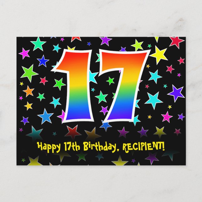 Postal Cumpleaños 17: Patrón de las estrellas divertidas, (Anverso)