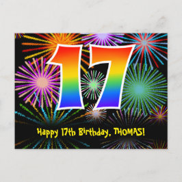 Postal Cumpleaños 17 – Patrón Divertido de Fuegos Artific