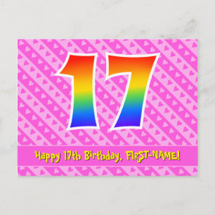 Postal Cumpleaños 17: Rayas rosadas y corazones, Arcoíris