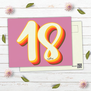 Postal Cumpleaños 18 dieciocho moderno rosa retro groovy