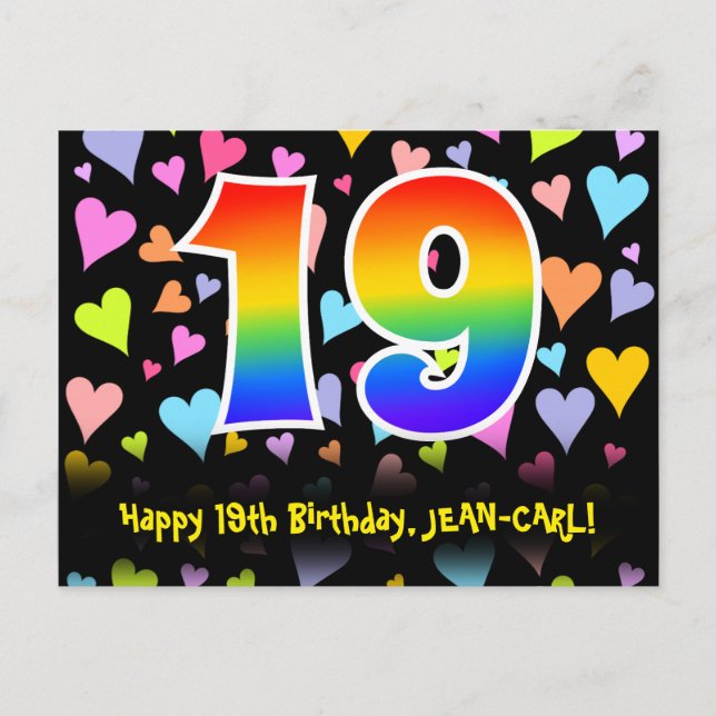 Postal Cumpleaños 19: Patrón de Corazones Divertidos, Arc (Anverso)