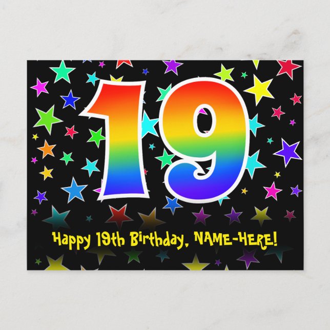Postal Cumpleaños 19: Patrón de estrellas divertidas, Arc (Anverso)