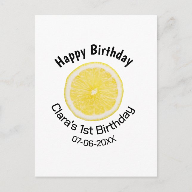 Postal Cumpleaños 1er bebé niños limón rebanada agregar n (Anverso)