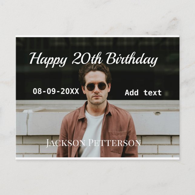 Postal Cumpleaños 20 feliz cumpleaños foto simple agregar (Anverso)