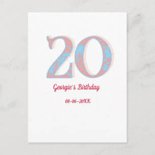 POSTAL CUMPLEAÑOS 20 NOMBRE RETRO AZUL MELOCOTÓN ATREVIDO