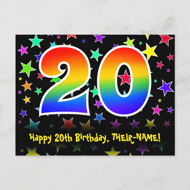 Postal Cumpleaños 20: Patrón de las estrellas divertidas, (Anverso)