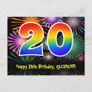 Postal Cumpleaños 20 – Patrón Divertido de Fuegos Artific