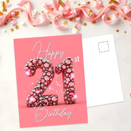 Postal Cumpleaños 21 Brillante con Piedras Preciosas Rosa