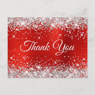 Postal Cumpleaños 21 Brillante Plateado Rojo Holográfico 