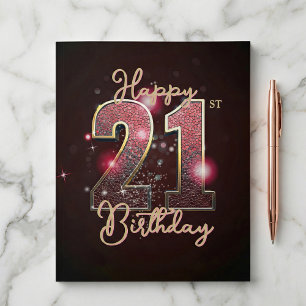 Postal Cumpleaños 21 Brillo Dorado Serpiente de piel Rosa