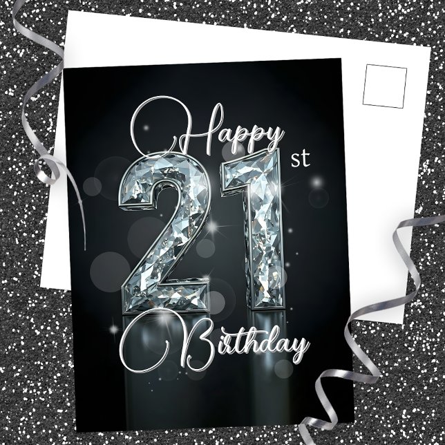 Postal Cumpleaños 21 elegante con diamantes de imitación  (Subido por el creador)
