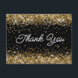 Postal Cumpleaños 21 en negro con guión de agradecimiento<br><div class="desc">Crea tus propias tarjetas de agradecimiento con un moderno guión decorativo de línea simple. Purpurina dorada falsa brillante con destellos sobre un fondo negro sólido personalizable. Todos los efectos brillantes y dorados de purpurina en este diseño femenino moderno se crean con gráficos digitales. Un diseño creativo para celebrar el cumpleaños...</div>