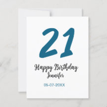 cumpleaños 21 negrita letra azul simple minimalist