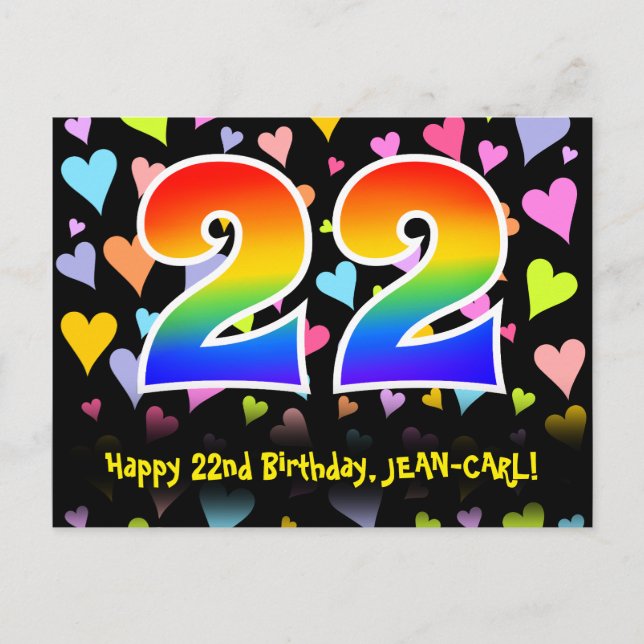 Postal Cumpleaños 22: Patrón de Corazones Divertidos, Arc (Anverso)