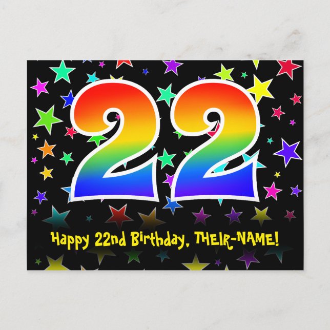 Postal Cumpleaños 22: Patrón de estrellas divertidas, Arc (Anverso)