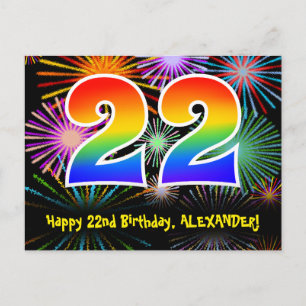 Postal Cumpleaños 22 – Patrón Divertido de Fuegos Artific
