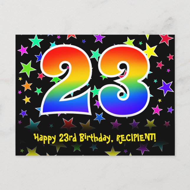 Postal Cumpleaños 23: Patrón de estrellas divertidas, Arc (Anverso)
