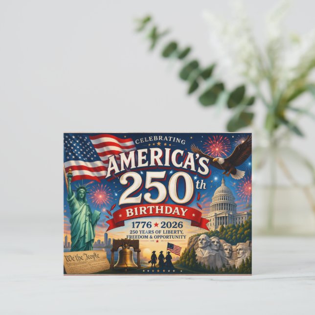 Postal Cumpleaños 250 de América 4 de Julio (Anverso de pie)