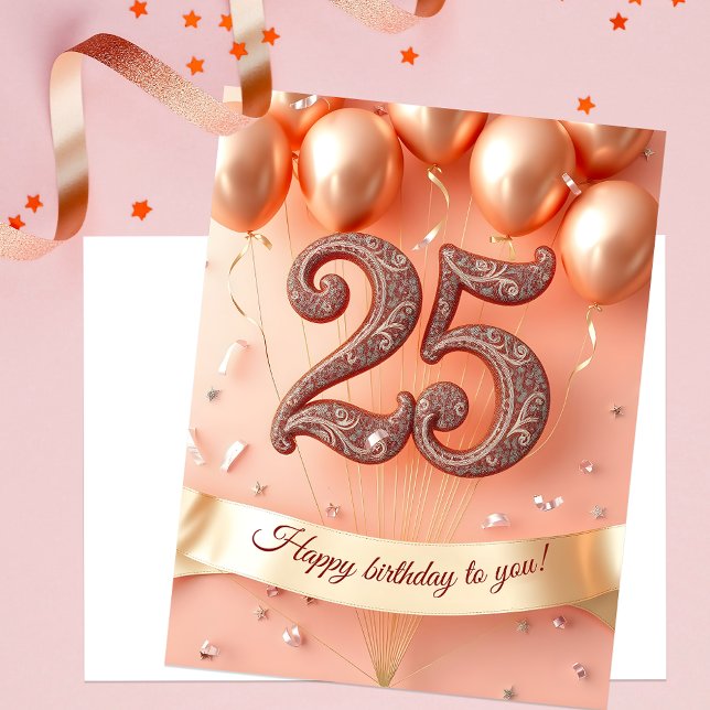 Postal Cumpleaños 25 Elegante Rosa y Dorado Rosa (Subido por el creador)