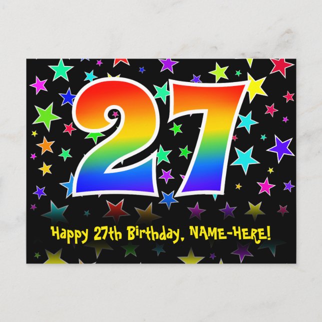 Postal Cumpleaños 27: Patrón de las estrellas divertidas, (Anverso)