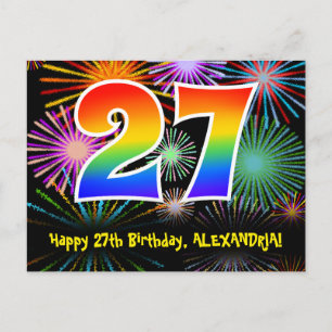 Postal Cumpleaños 27 – Patrón Divertido de Fuegos Artific