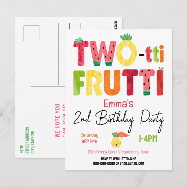 Postal Cumpleaños 2 de TWO-tti Frutti Cuties Fruta Tropic (Anverso / Reverso)