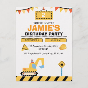Postal Cumpleaños 2do Camión de Construcción Lindo Amaril