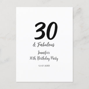 Postal cumpleaños 30 add nombre fecha año negro