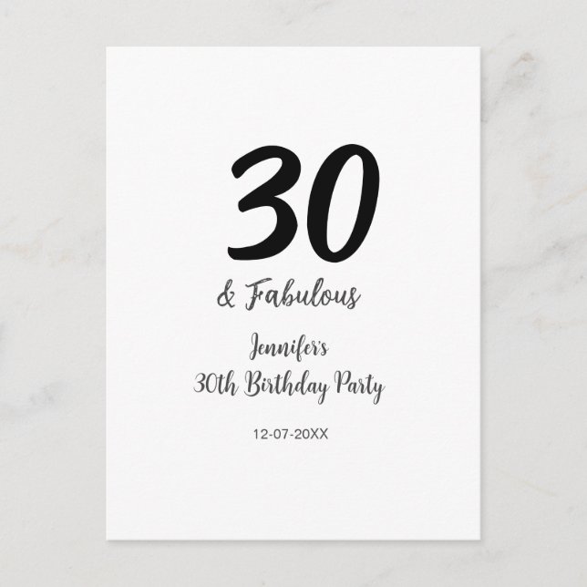 Postal cumpleaños 30 add nombre fecha año negro  (Anverso)