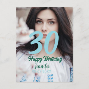 Postal cumpleaños 30 agregar nombre fecha año foto blanca