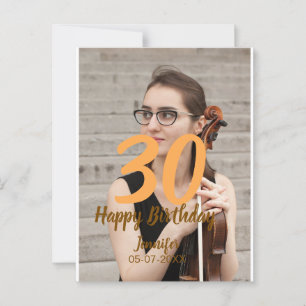 Postal cumpleaños 30 agregar nombre fecha año foto blanca