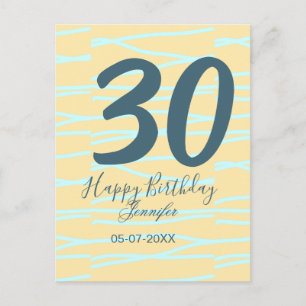 Postal cumpleaños 30 añadir nombre fecha año amarillo azu