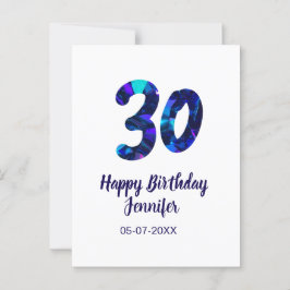 Postal cumpleaños 30 añadir nombre fecha año azul destell