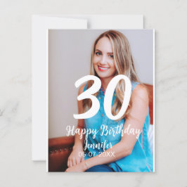 Postal cumpleaños 30 añadir nombre fecha año foto blanca