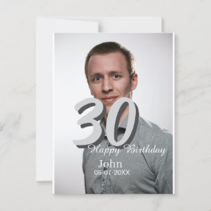 Postal cumpleaños 30 añadir nombre fecha año foto blanca
