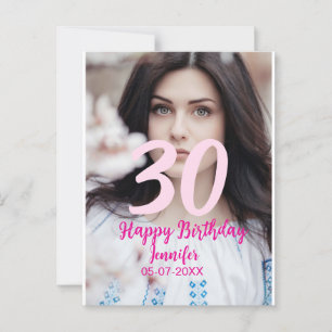 Postal cumpleaños 30 añadir nombre fecha año foto blanca