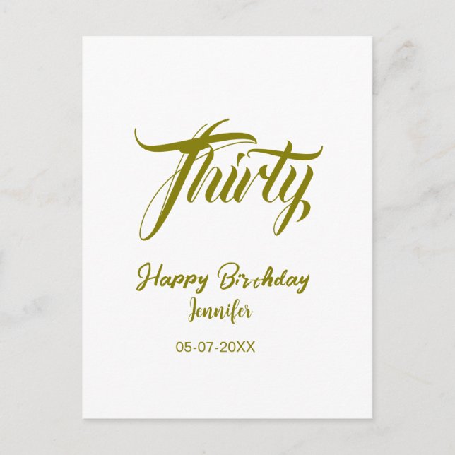 Postal cumpleaños 30 añadir nombre fecha año plantilla or (Anverso)