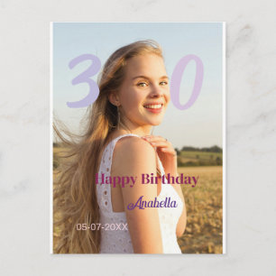 Postal cumpleaños 30 añadir nombre fecha año PURPURA ROSA
