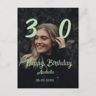 Postal cumpleaños 30 añadir nombre fecha año verde pastel
