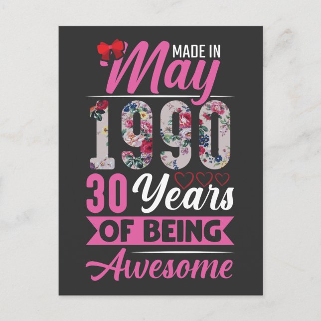 Postal Cumpleaños 30 Mayo 1990 30 Años Esposa Madre (Anverso)