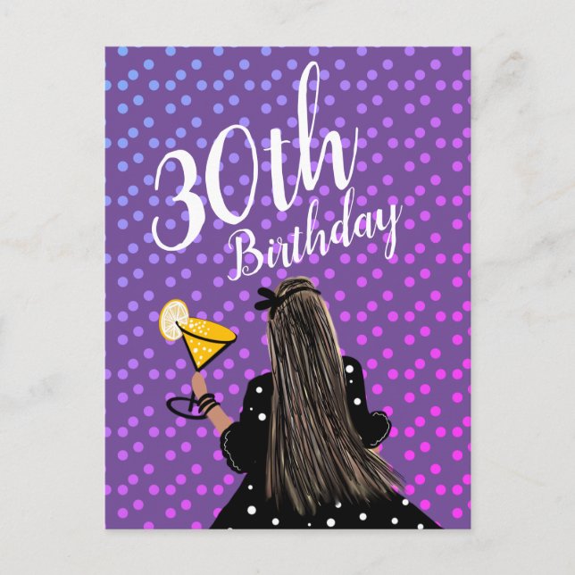 Postal Cumpleaños 30 Mujer Cóctel Moda Belleza (Anverso)