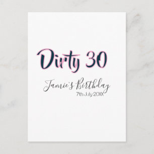 Postal Cumpleaños 30 sucio nombre fecha rosa gris caligra