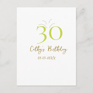 POSTAL CUMPLEAÑOS 30 VERDE DORADO PASTEL RETRO A MANO