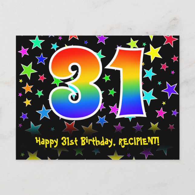 Postal Cumpleaños 31: Patrón de estrellas divertidas, Arc (Anverso)